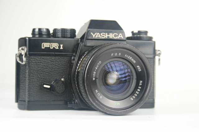 Yashica FR I. 35mm SLR camera. Sun wide auto lens. 1977. Japan.