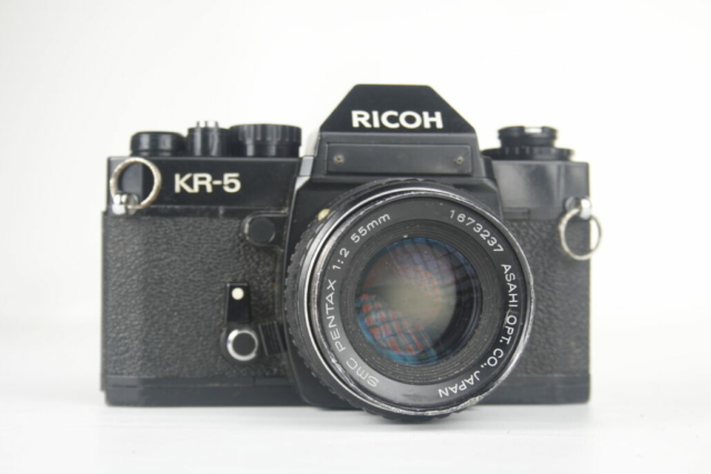 Ricoh KR-5. 35mm SLR camera.  Pentax lens. 1978. Japan.